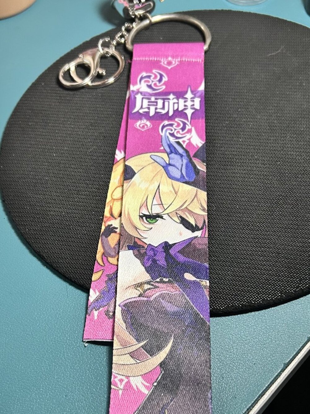 Genshin Impact Fischl Fabric Wristlet Lanyard Keychain with Jingle Bell